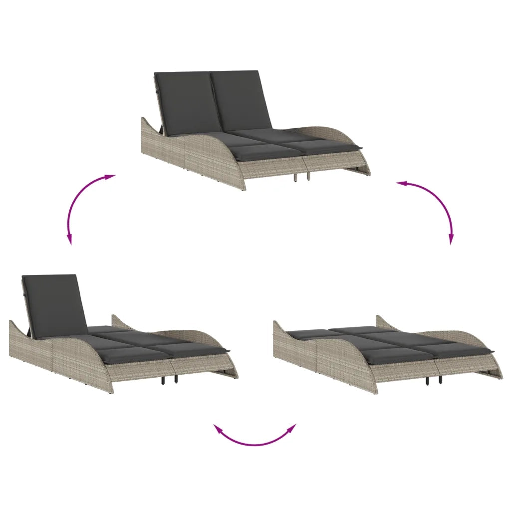 Sdraio da giardino | Lettino con Cuscini Grigio Chiaro 114x205x73 cm in Polyrattan