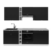 Cucina componibile Fame-Line Nero rigato/Bianco 235 cm, PL Marmo Vicco