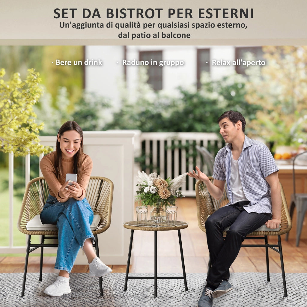 Set Giardino 3 Pezzi ¨C zephmum ¨C Rattan PE, Cuscini, Tavolino Rotondo, Multicolore