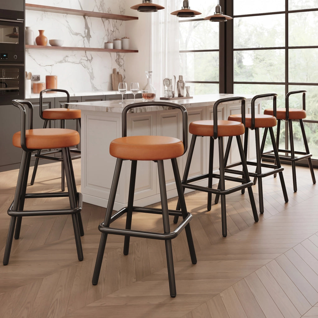 Sgabello da bar con schienale ergonomico e poggiapiedi in similpelle idrorepellente marrone 37×37×90.5 cm