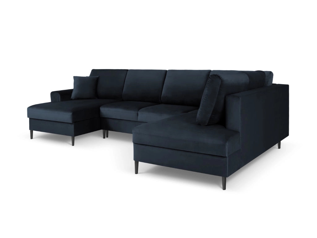 Cosmopolitan Design - Divano panoramico convertibile destro con contenitore "Kyoto" 7 posti in velluto blu scuro 