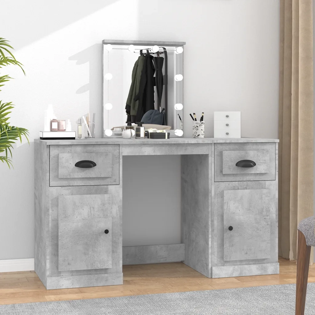 Toeletta | Tavolo da Trucco con LED Grigio Cemento 130x50x132,5 cm