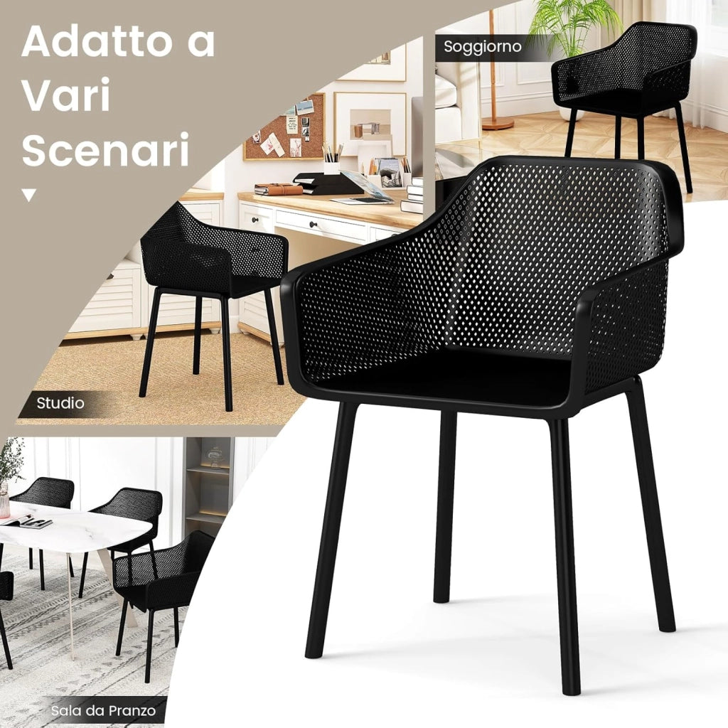 Set di 2 Sedie da Pranzo Moderne, Sedie in Plastica con Schienale Traspirante in Rete e Gambe Resistenti, Portata 150 kg, Poltroncine Laterali d'Accento per Sala da Pranzo, Studio e Soggiorno