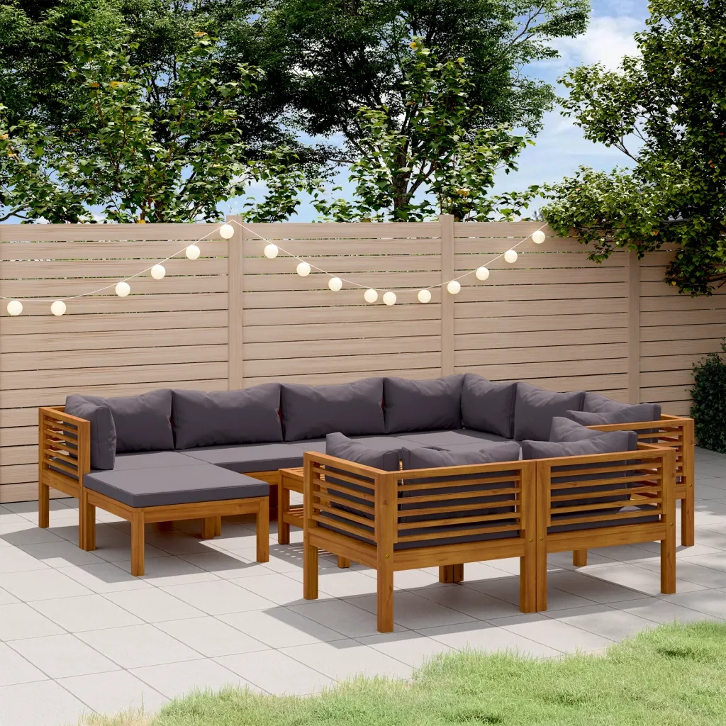 Set Divani da Giardino 10 pz con Cuscini in Massello di Acacia cod mxl 40787