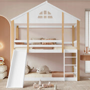 Letto a castello con scivolo - Xylo - 90x200cm - Bianco e legno