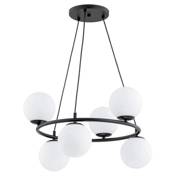 Lampadario RINGO nero 6 sfere vetro bianco E14 Alfa