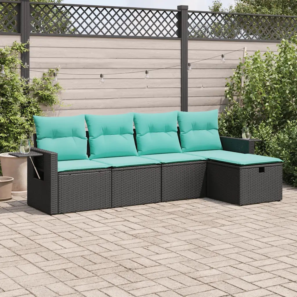 Set Divani da Giardino 5 pz con Cuscini in Polyrattan Nero