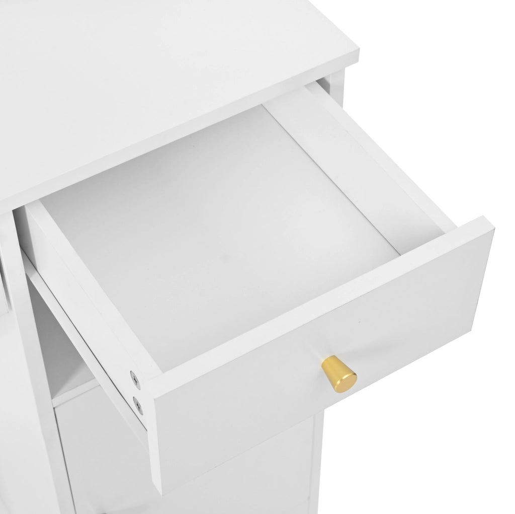 Toeletta 110x40x151 cm con specchio, 10 luci LED e contenitori bianca