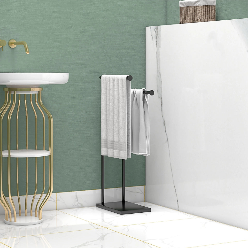 Portasciugamani con 2 barre in acciaio ¨C zephmum ¨C nero 35,5x20x78 cm