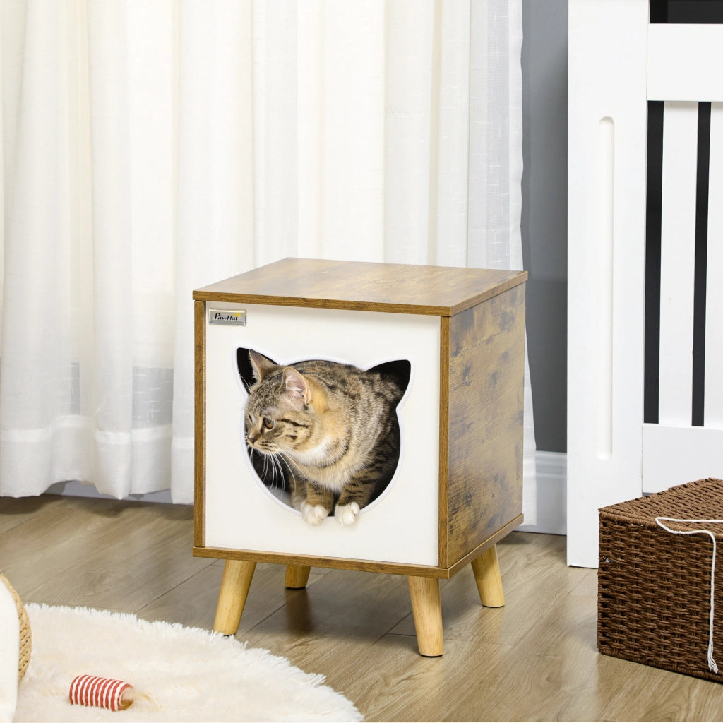 Libreria per Gatti in Legno con Cuscino Lavabile ¨C Zephmum ¨C 34x34x44,5 cm Marrone