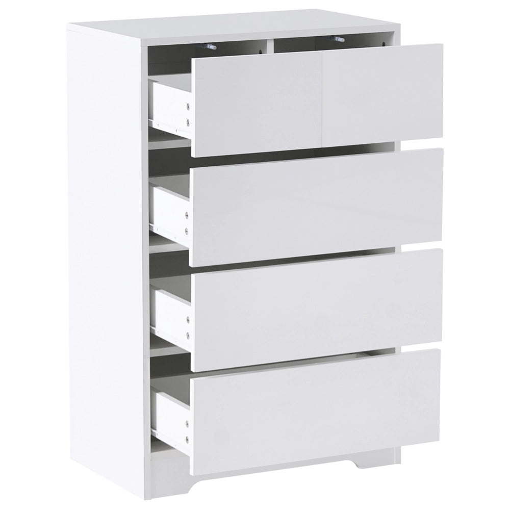 Cassettiera scandinava 5 cassetti piano in legno bianco in stile scandinavo