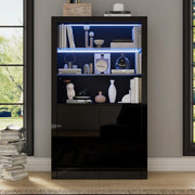 Mobile Alto con Vetro e LED ¨C MINIMAL ¨C Nero, 100x35x170 cm
