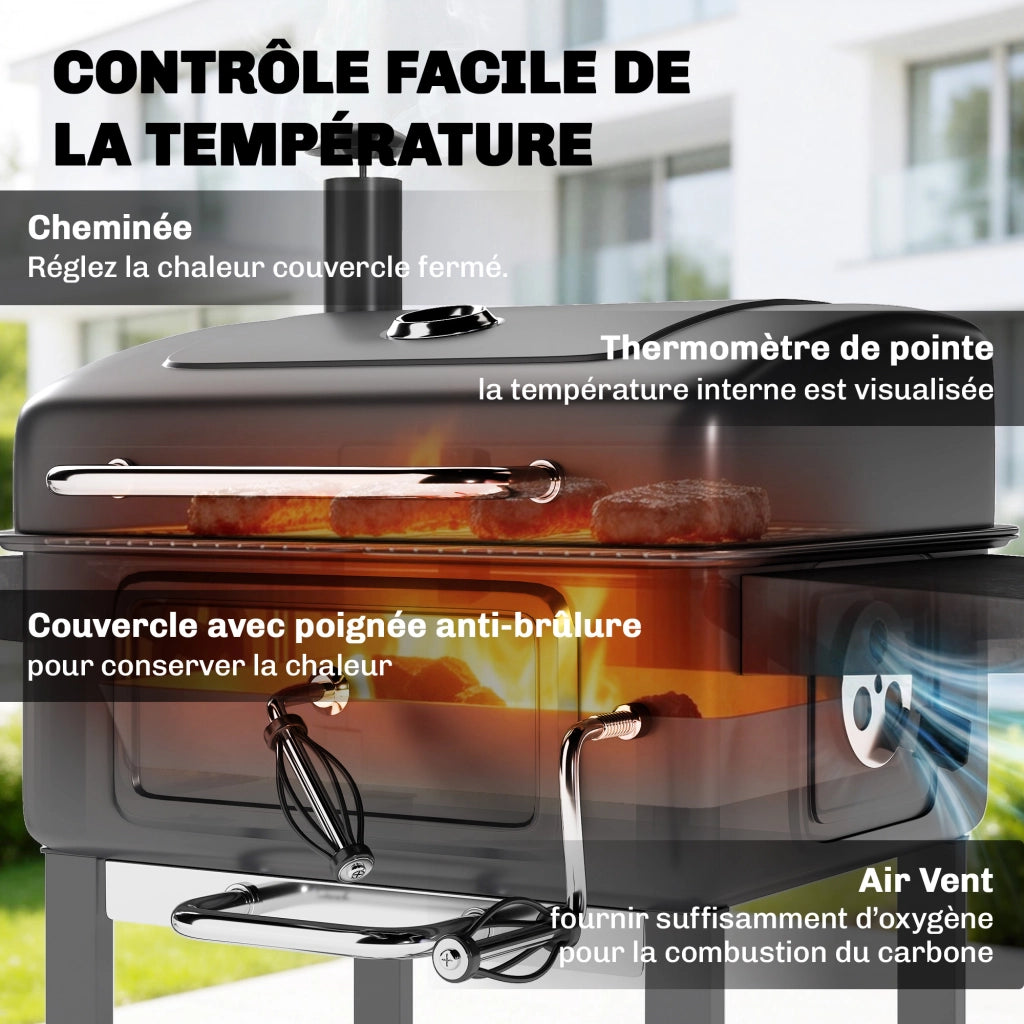 Barbecue a carbone con griglia regolabile ¨C zephmum ¨C con ripiani laterali e termometro