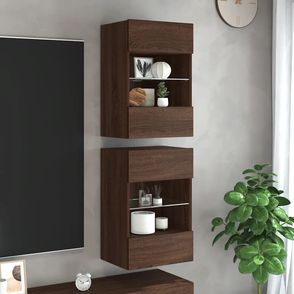 Mobili TV a Parete con Luci LED 2pz Rovere Marrone 40x30x60,5cmcod mxl 134118