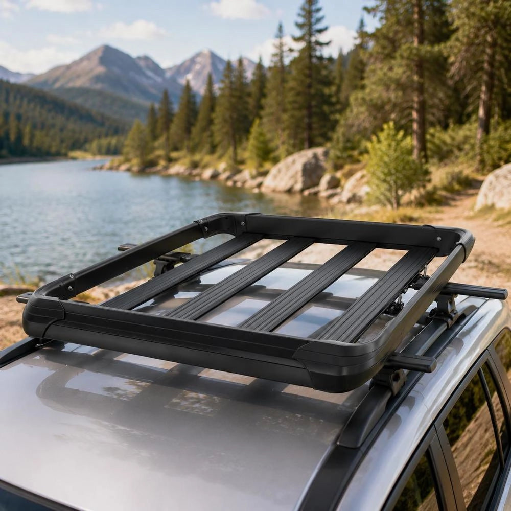 Roof Rack Cargo Carrier, Alloy Steel Rooftop Basket With Wind Fairing, 68 Kg Max Load, Universal Car Top Luggage Holder For SUV, 1216 X 1020 X 142 Mm