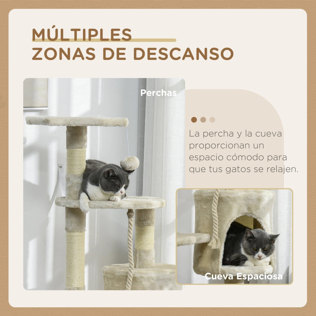 Albero per Gatti con Piattaforme e Giocattoli ¨C Zephmum ¨C Beige 116 cm