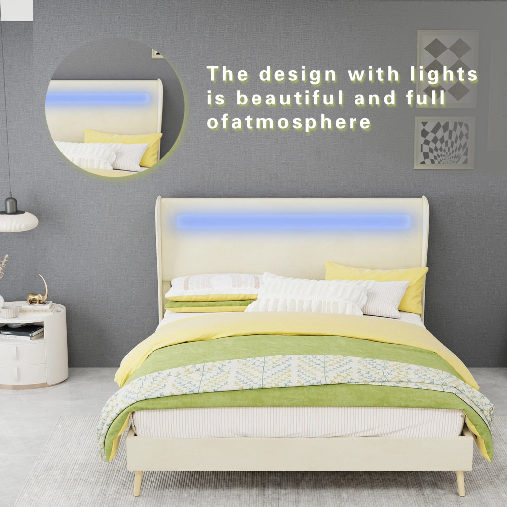 letto imbottito tessuto e metallo beige 140 x 200 cm