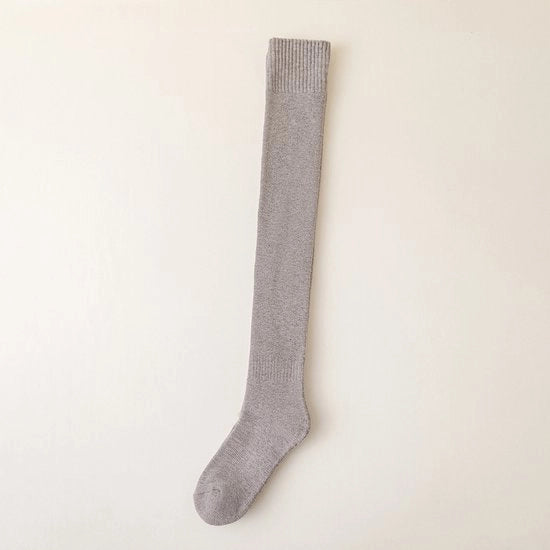 Sokke oversokke per due paia per donna caldi invernali in cotone badato calze spesse sopra ginocchio per uso quotidiano, colore moka + beige
