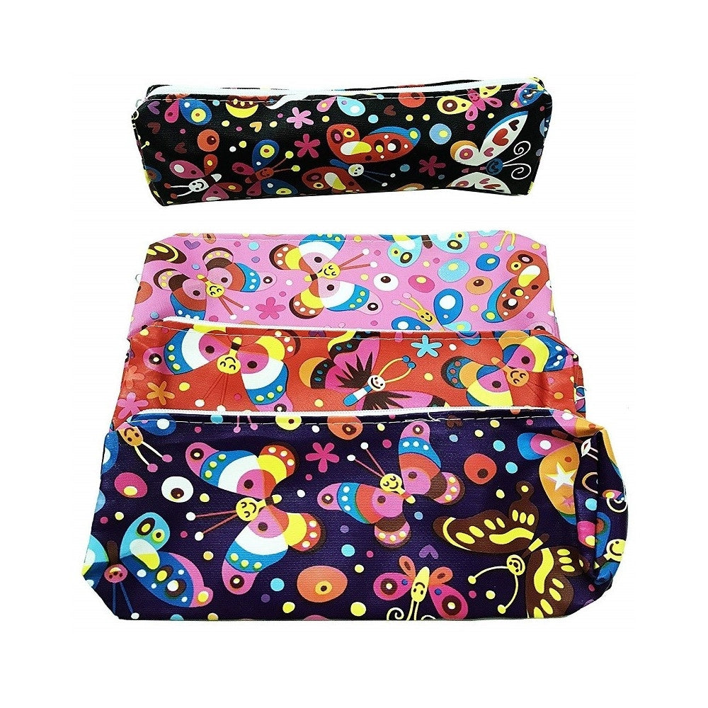 Trade Shop - Set 2 Astucci Farfalle Fiori Portapenne Portapastelli Matite Cosmetici Borsa Zip -