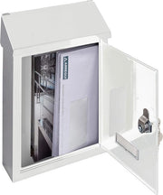 Borsa Postale per Esterno di Acciaio Zinato | con Disegno a Tessuto "Linee" | Dimensione S (Posta DIN A5) | Borsa Postale per Parete per Esterno | Bianco