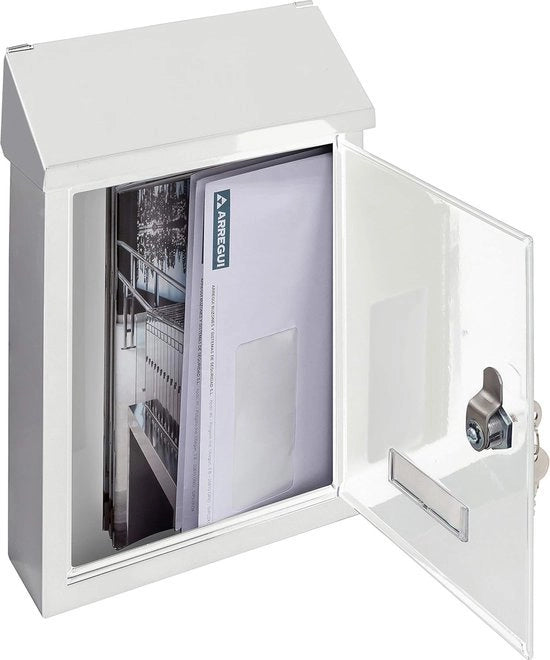 Borsa Postale per Esterno di Acciaio Zinato | con Disegno a Tessuto "Linee" | Dimensione S (Posta DIN A5) | Borsa Postale per Parete per Esterno | Bianco