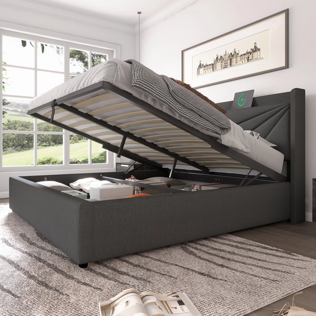 Letto matrimoniale contenitore 160x200 cm con USB e USB-C