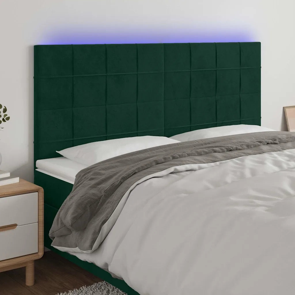 Testiera a LED-Testata con LED Verde Scuro 160x5x118/128cm in Velluto 418079