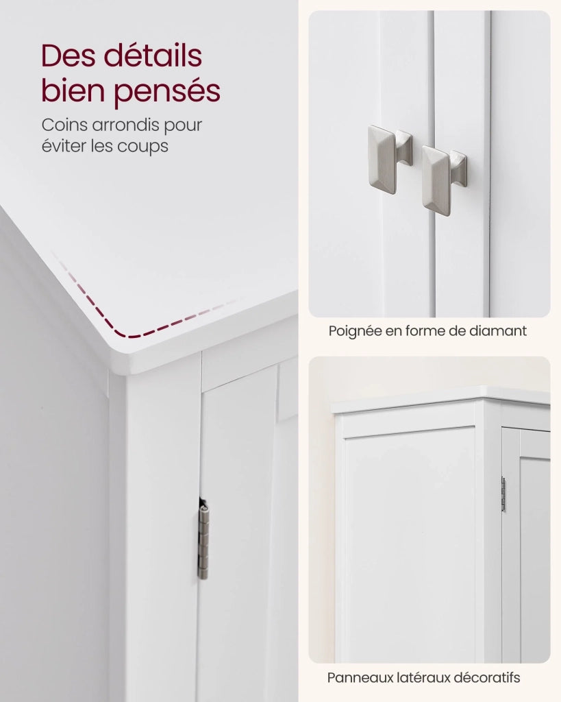 Mobiletto da bagno mobiletto da cucina mobile contenitore con 2 cassetti e 2 ante ripiani regolabili 30 x 60 x 110 cm bianco 12_0004023