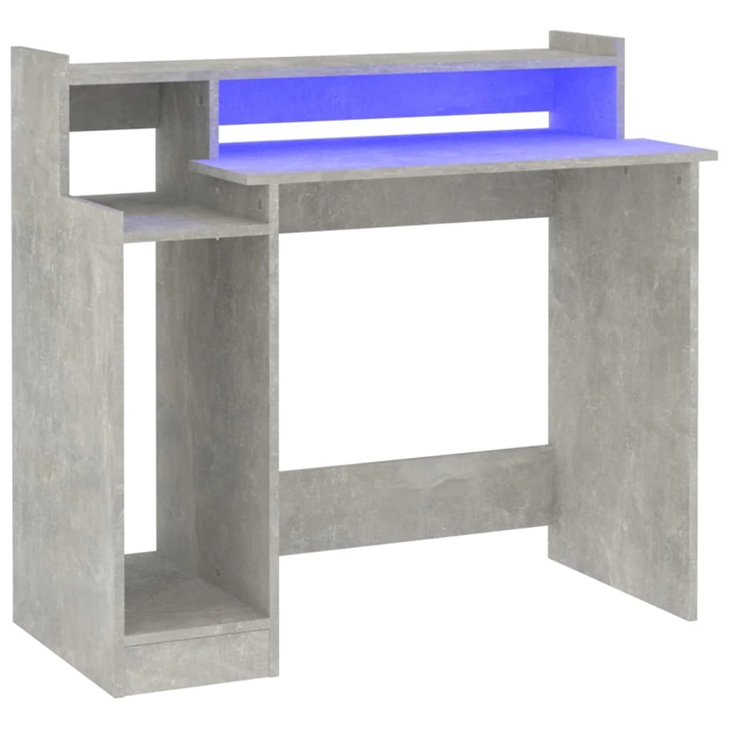Scrivania tavolo postazione di lavoro mobile per computer scrivania da studio con luci a LED 97 x 45 x 90 cm legno ingegnerizzato grigio 02_0023804