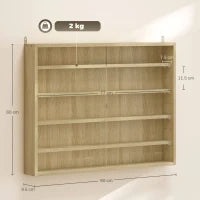 Bacheca Portaoggetti a 5 Ripiani Regolabili in Legno con Ante in Vetro, 80x9.5x60 cm, Color Legno