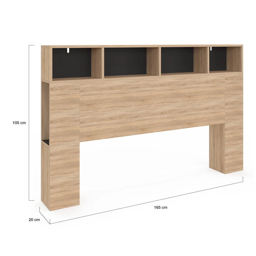 IDMarket - Testiera CLEO 165 CM con contenitori effetto faggio e nero