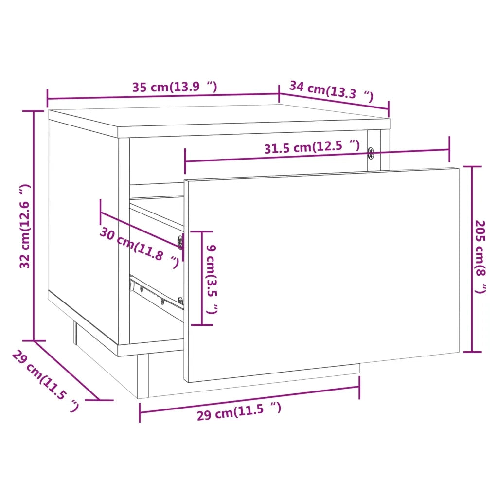 Comodino Bianco 35x34x32 cm in Legno Massello di Pino 813397