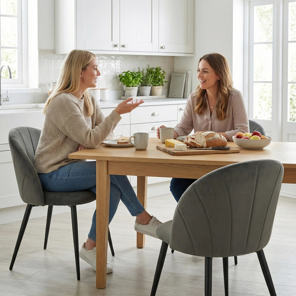 Set 2 Sedie da Pranzo Imbottite con Schienale in Velluto ¨C Zephmum ¨C Grigio 52x55x79 cm