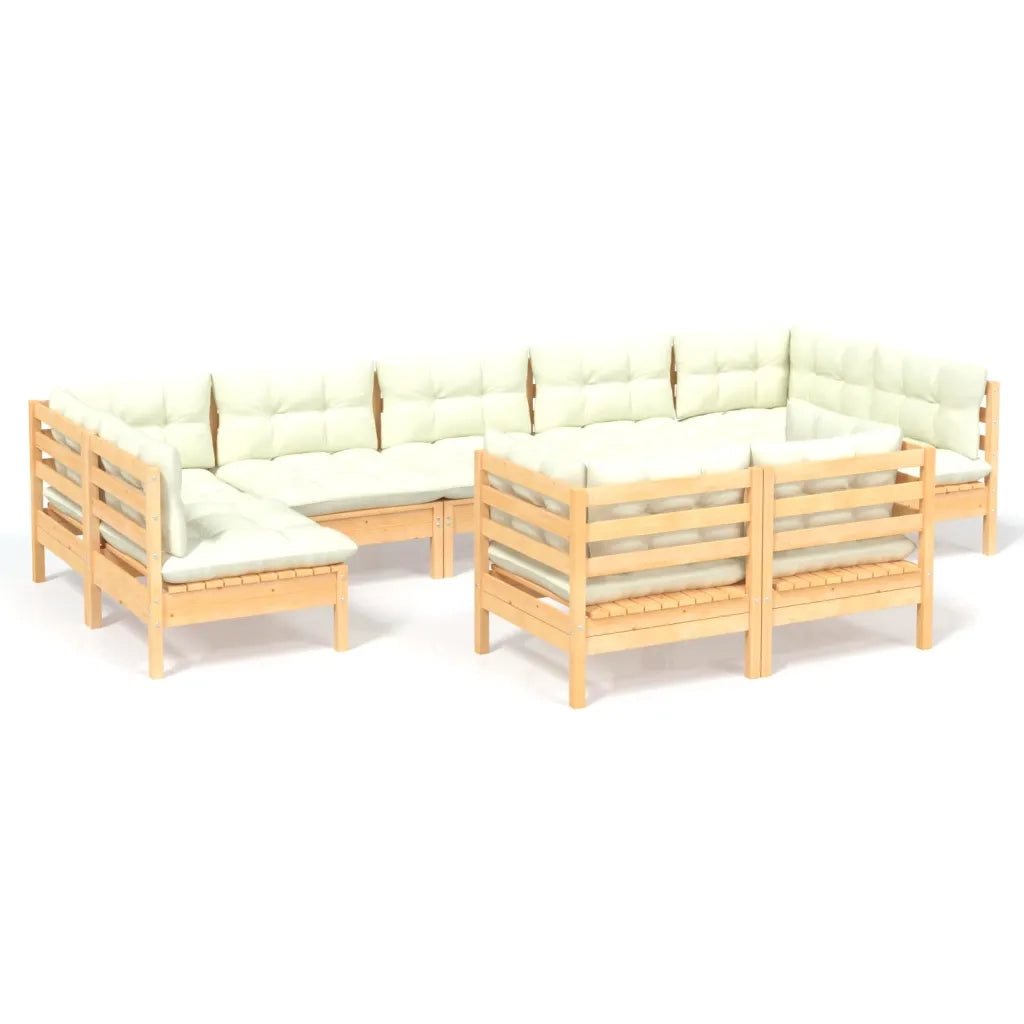 Set Divani da Giardino 9 pz con Cuscini Crema in Massello di Pino cod mxl 41434