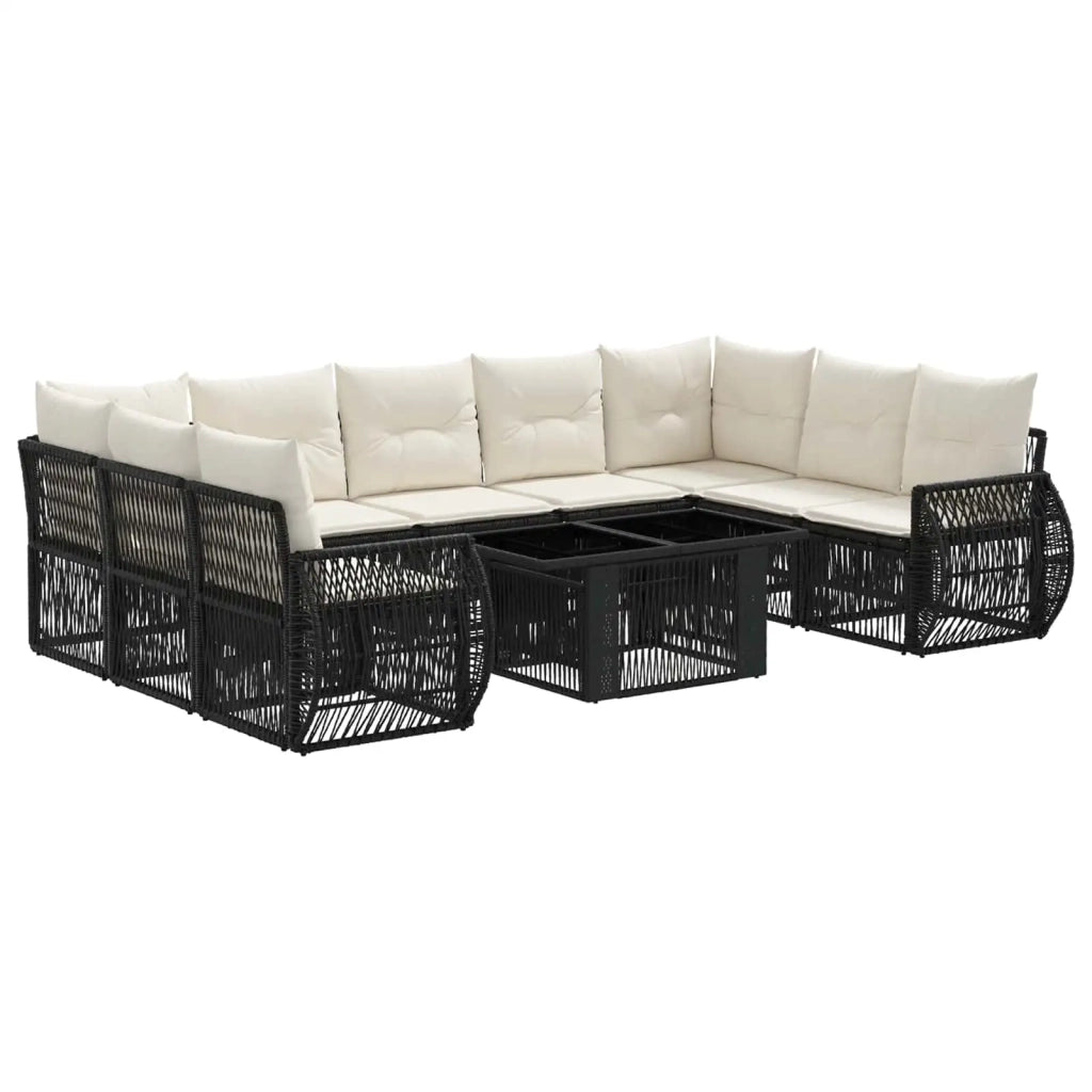 Set Divano da Giardino 10 pz Nero e Bianco Crema polyrattan 3436990