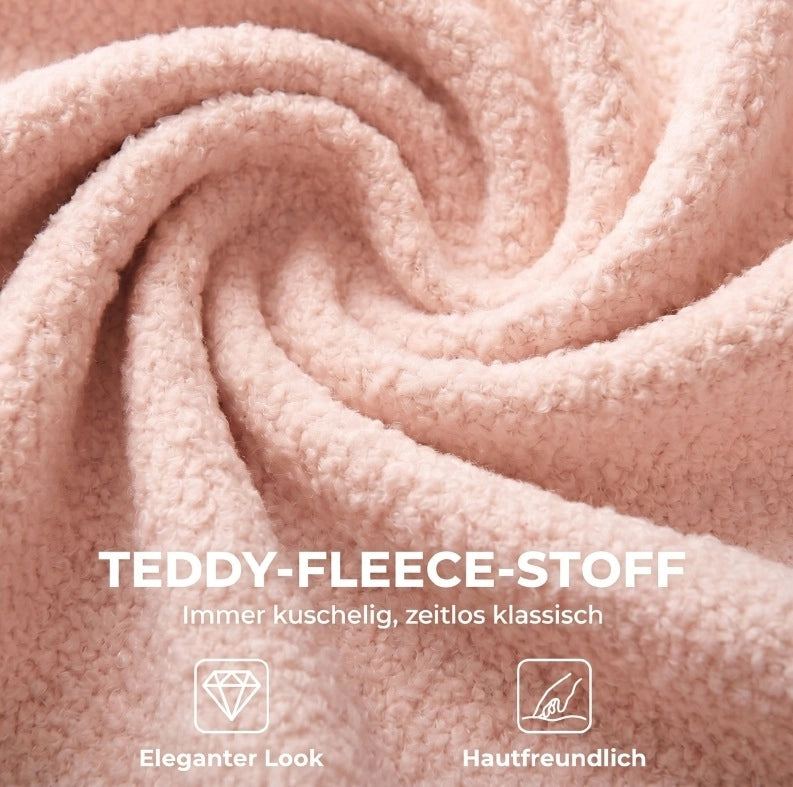 Sedia da ufficio girevole in teddy fleece rosa, regolabile in altezza, con ruote