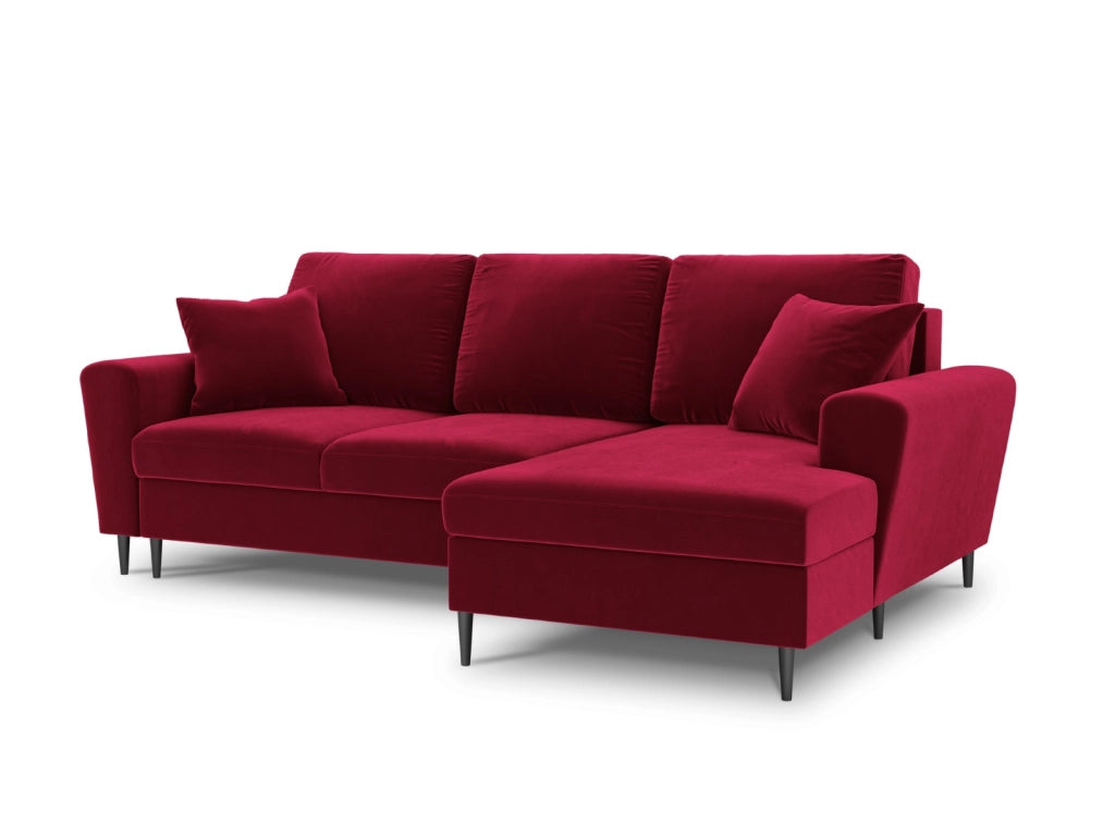 Cosmopolitan Design - Divano convertibile angolare destro con contenitore "Kyoto" 4 posti in velluto rosso 