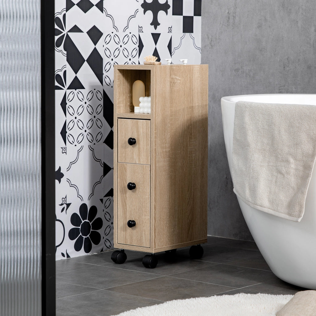 Mobile Bagno con Cassetto e Armadietto ¨C Zephmum ¨C Legno Rovere 18x30x68.5 cm