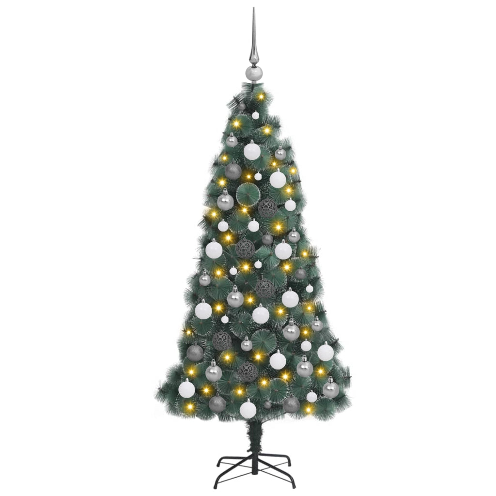 Set di Albero di Natale Artificiale LED & Palline Verde 180 cm PET