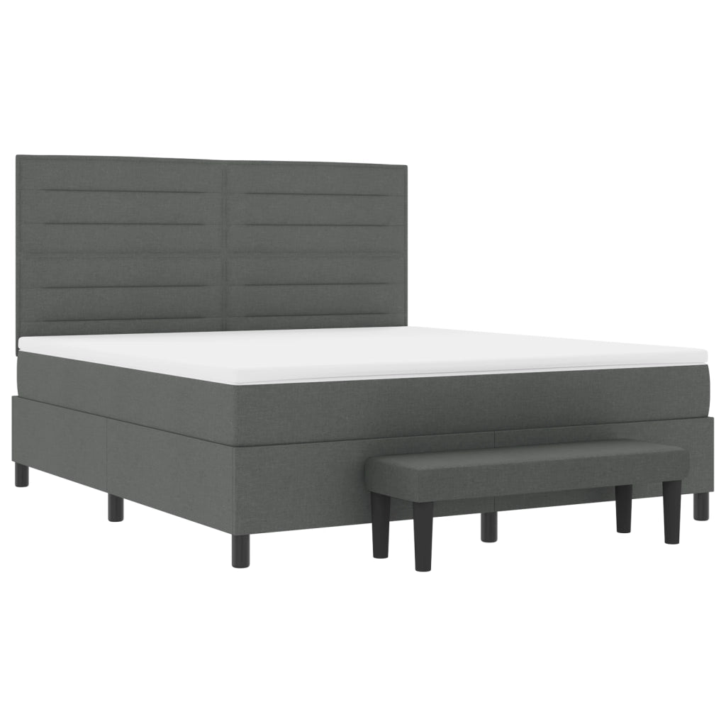 Letto Box Spring e Materasso & Panca Grigio Scuro 180x200 cm Tessuto