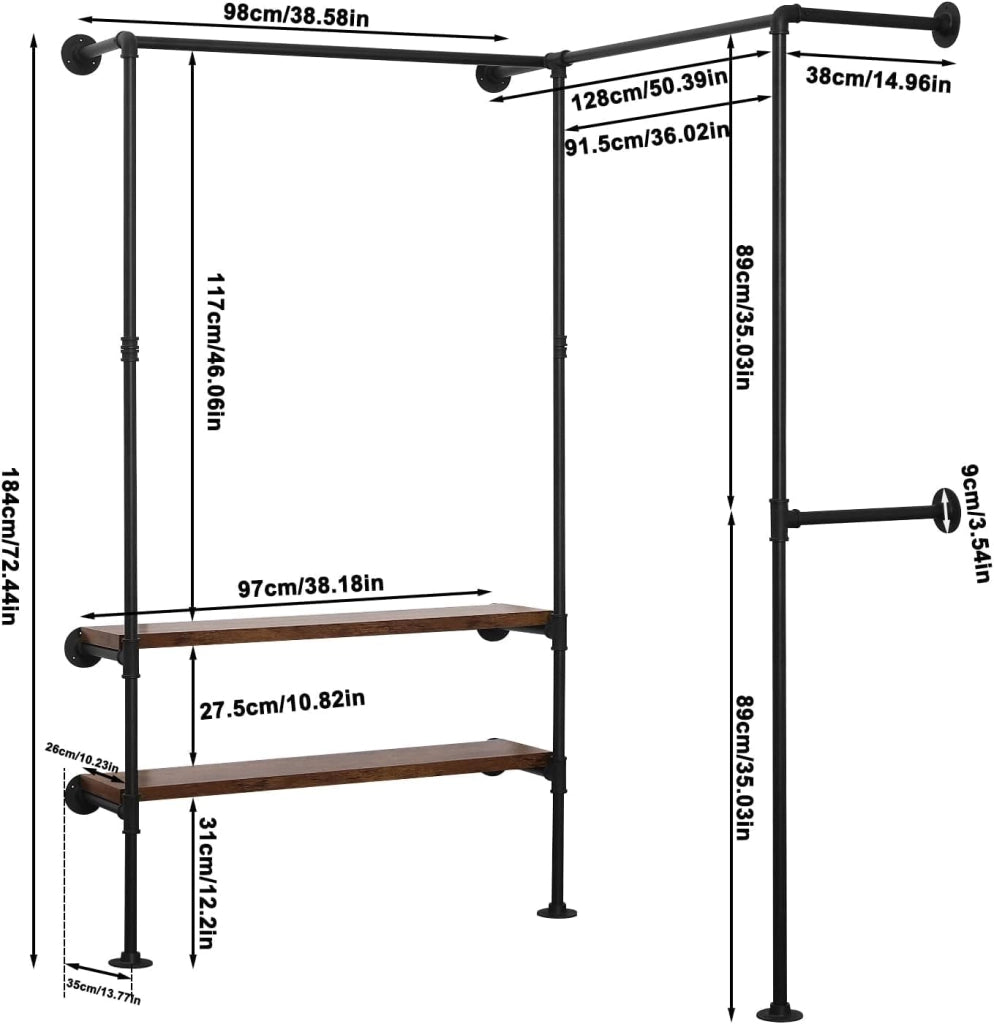 Barra appendiabiti industriale da parete, guardaroba per cabina armadio, appendiabiti con scaffale,per camera da letto spogliatoio