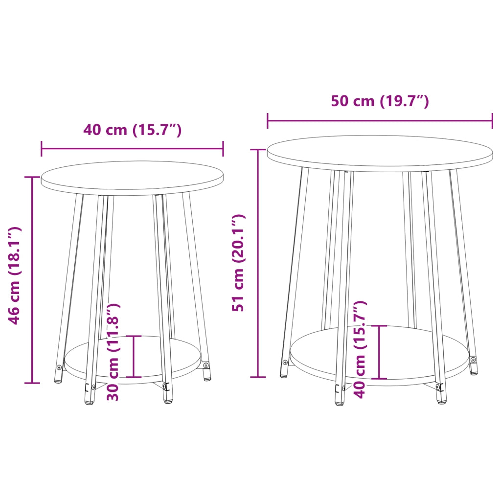 Set di 2 tavolini in legno ingegnerizzato rovere Sonoma e metallo