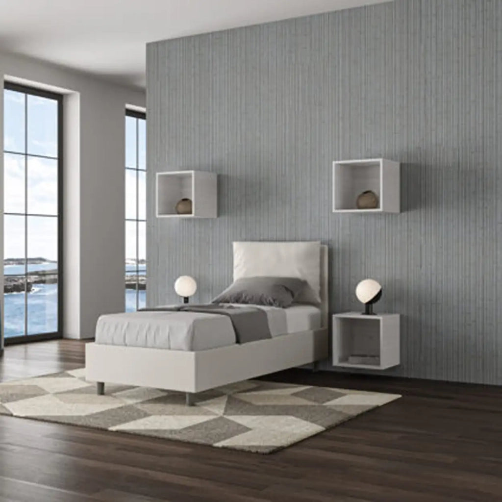 Letto singolo contenitore imbottito 80x200 similpelle bianco Antea