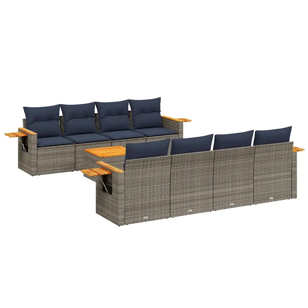 Set Divani da Giardino 9 pz con Cuscini Grigio in Polyrattan