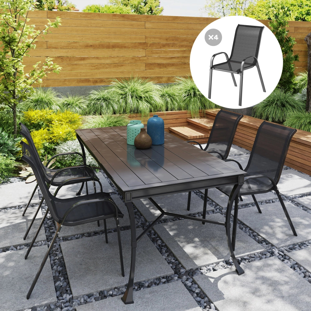 Set 4 Sedie da Giardino Impilabili ¨C Xylo ¨C Acciaio Nero Tessuto Rete Traspirante 54x71x93 cm