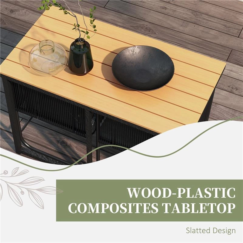 SET DA GIARDINO 3 PEZZI IN RATTAN CON 2 SEDIE 50X51.5X67 CM E TAVOLO 110X60X75 CM IN LEGNO COMPOSITO