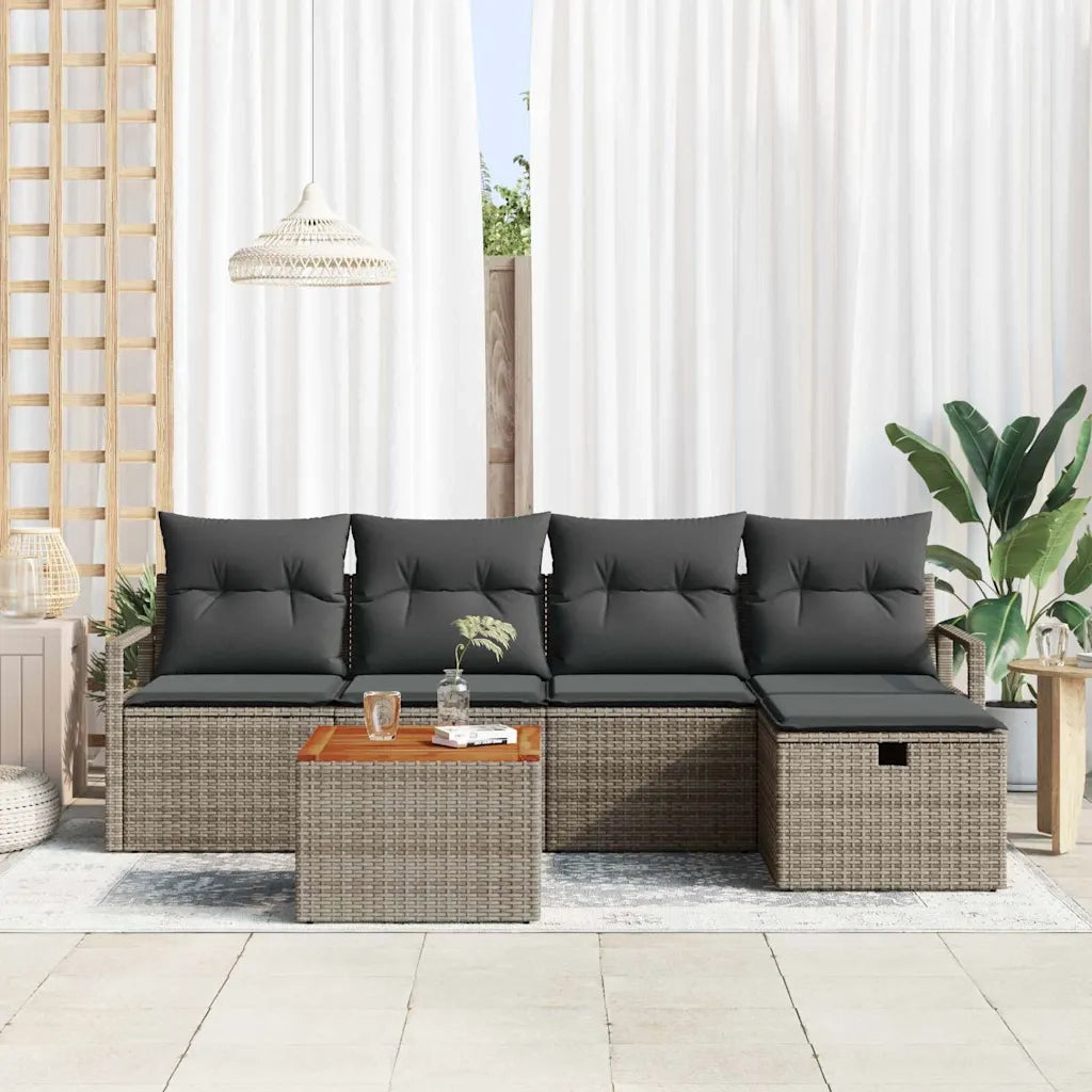 Set Divano da Giardino con cuscino 6 pcs Grigio polyrattan