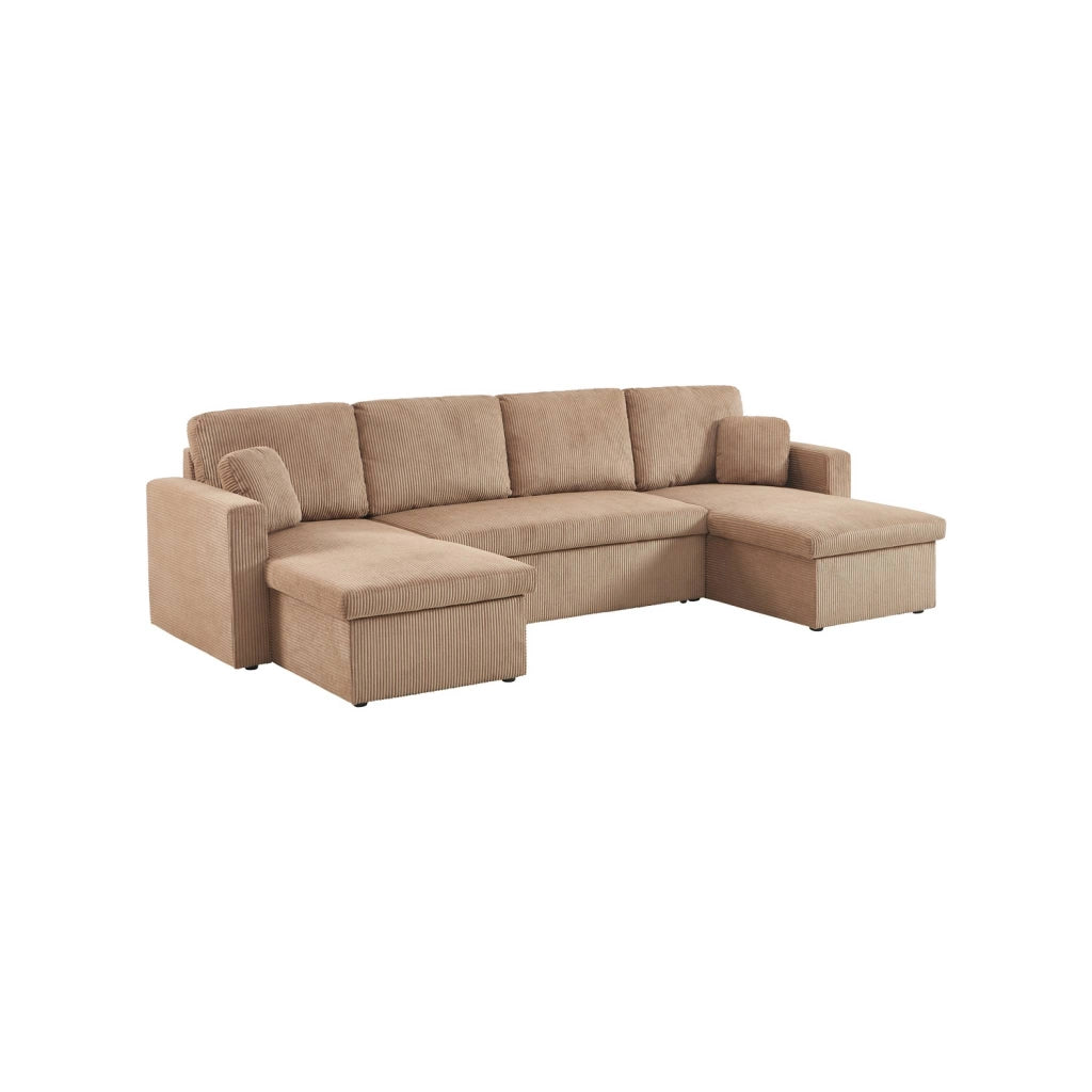 Divano convertibile in velluto a coste con contenitore, 4 posti, beige