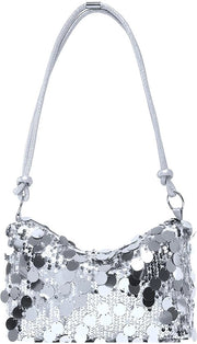 Borsa a Mano con Pailletti Argentati con Rallentatore per Borsa a Tracolla per Donne con Alta Capacità con Cerniera per Borse da Sera per Matrimonio Festa Promozione