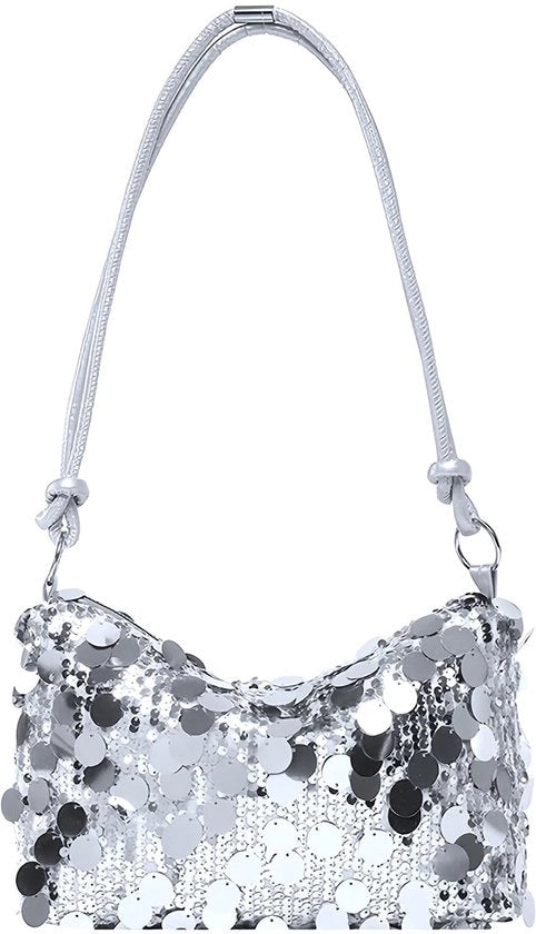 Borsa a Mano con Pailletti Argentati con Rallentatore per Borsa a Tracolla per Donne con Alta Capacità con Cerniera per Borse da Sera per Matrimonio Festa Promozione